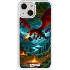 Coque iPhone 13 mini - Silicone rigide blanc Dragon Volant Forêt Trésor