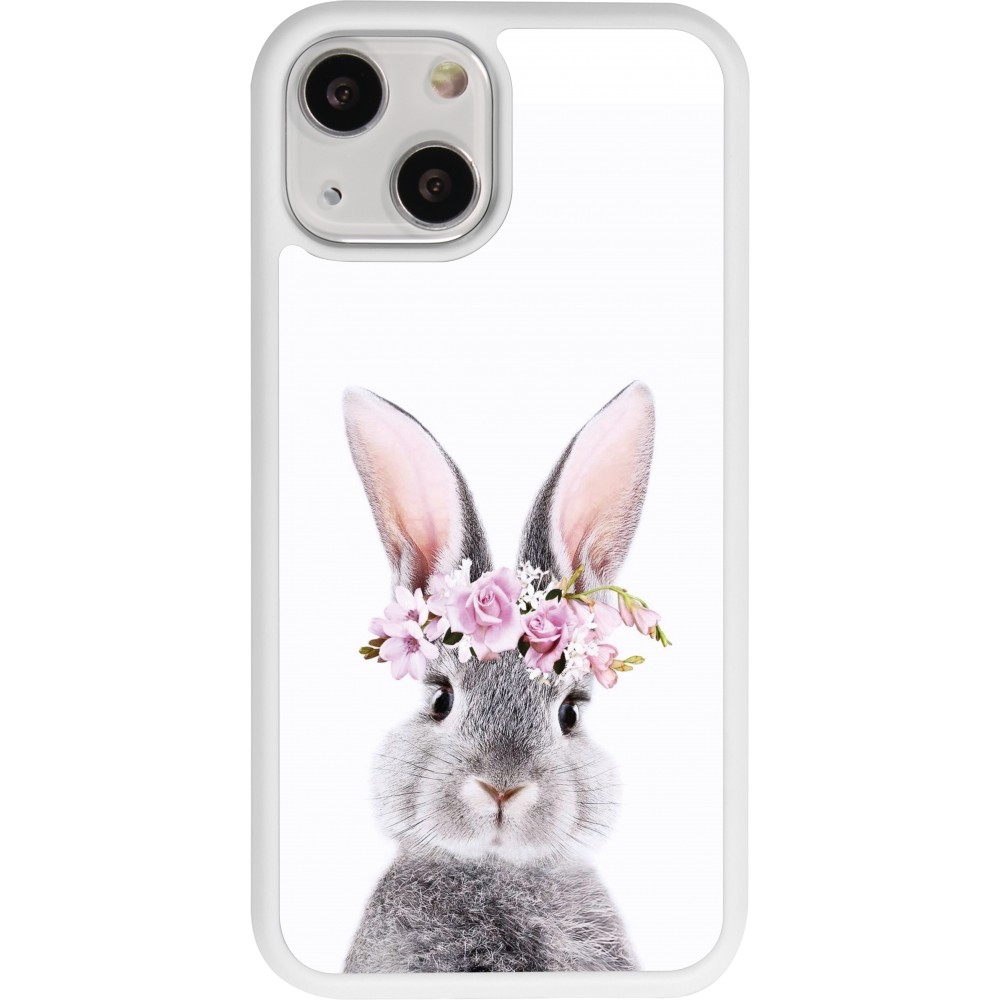 Coque iPhone 13 mini - Silicone rigide blanc Easter 2023 flower bunny