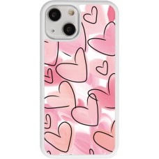 Coque iPhone 13 mini - Silicone rigide blanc Easter 2023 pink hearts