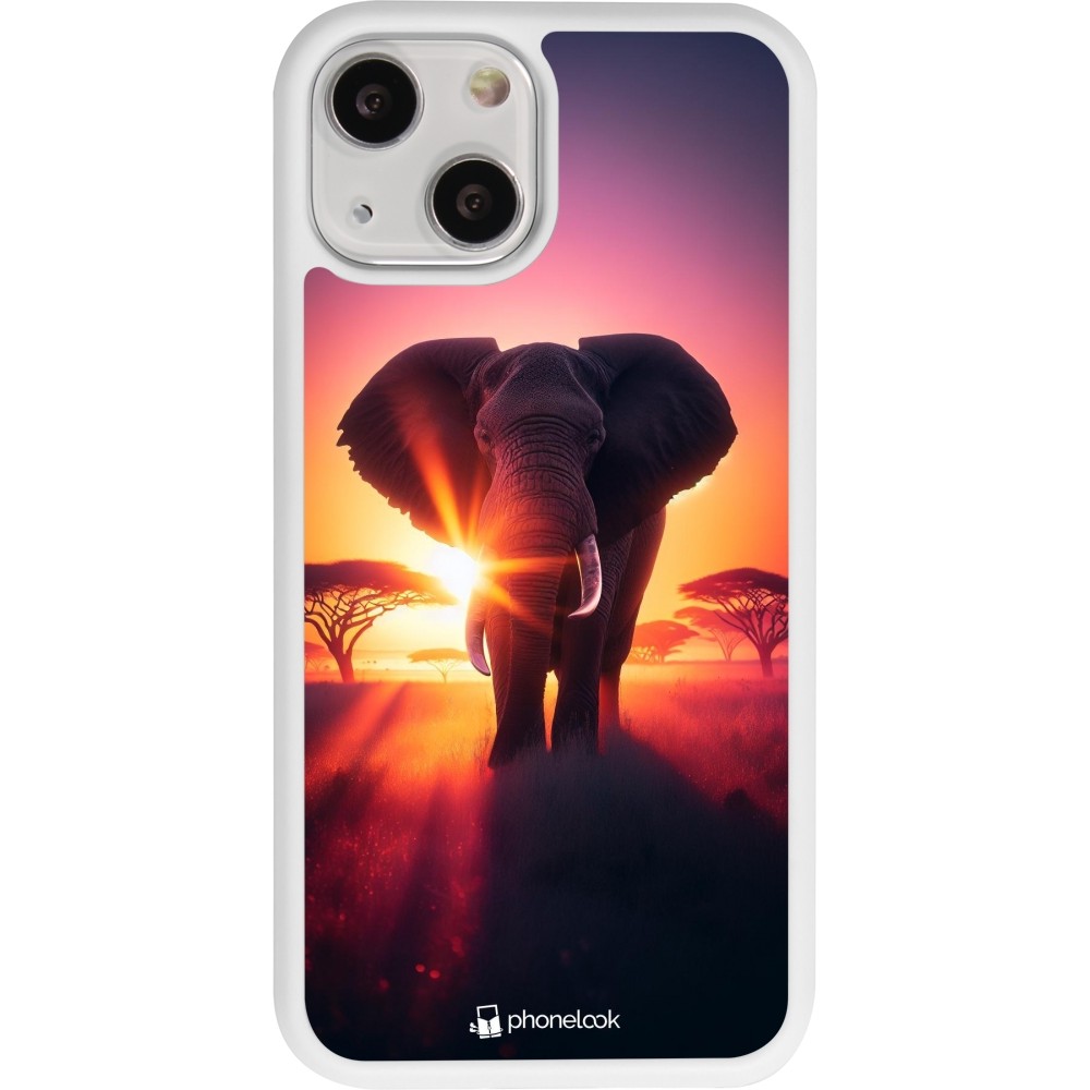 Coque iPhone 13 mini - Silicone rigide blanc Elephant Sunrise Beauty