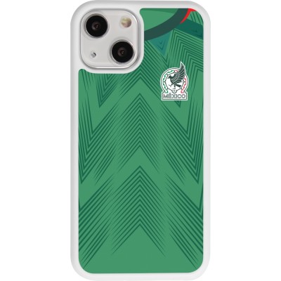 Coque iPhone 13 mini - Silicone rigide blanc Maillot de football Mexique 2022 personnalisable