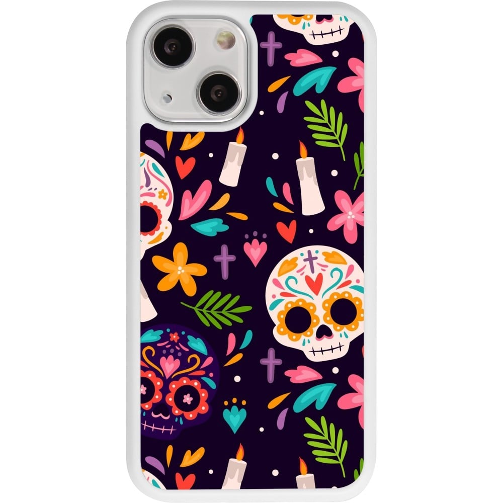 Coque iPhone 13 mini - Silicone rigide blanc Halloween 2023 mexican style