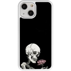 Coque iPhone 13 mini - Silicone rigide blanc Halloween 2023 rose and skeleton