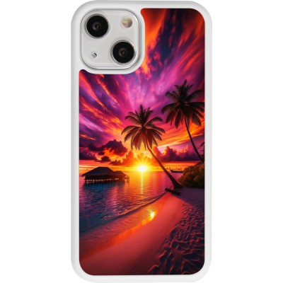 Coque iPhone 13 mini - Silicone rigide blanc Maldives Dusk Bliss