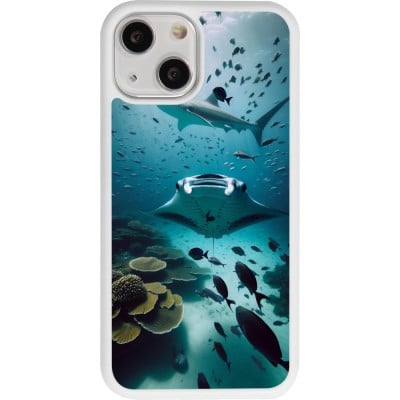 Coque iPhone 13 mini - Silicone rigide blanc Manta Lagon Nettoyage