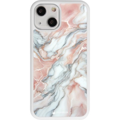 Coque iPhone 13 mini - Silicone rigide blanc Marbre Rose Lumineux