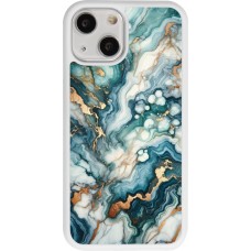 Coque iPhone 13 mini - Silicone rigide blanc Marbre Vert Bleu Doré