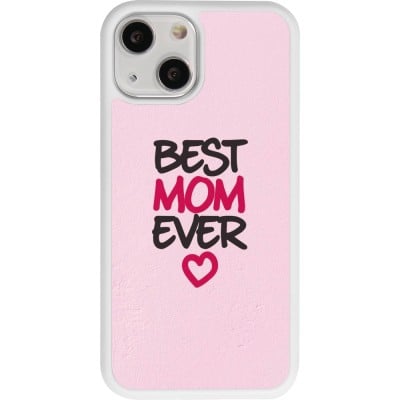 Coque iPhone 13 mini - Silicone rigide blanc Mom 2023 best Mom ever pink