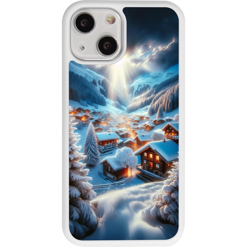 Coque iPhone 13 mini - Silicone rigide blanc Mont Neige Lumière