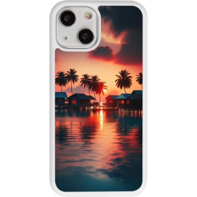 Coque iPhone 13 mini - Silicone rigide blanc Paradis Maldives