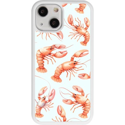 Coque iPhone 13 mini - Silicone rigide blanc Pattern de homards pastels