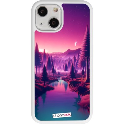 Coque iPhone 13 mini - Silicone rigide blanc Paysage Violet-Rose