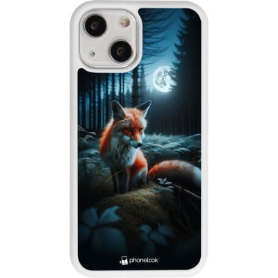 Coque iPhone 13 mini - Silicone rigide blanc Renard lune forêt