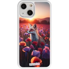 Coque iPhone 13 mini - Silicone rigide blanc Renard pourpre au crépuscule