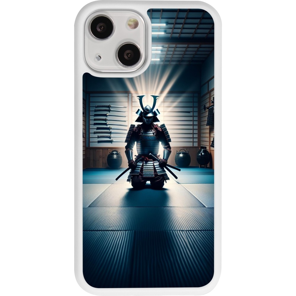 Coque iPhone 13 mini - Silicone rigide blanc Samouraï en prière