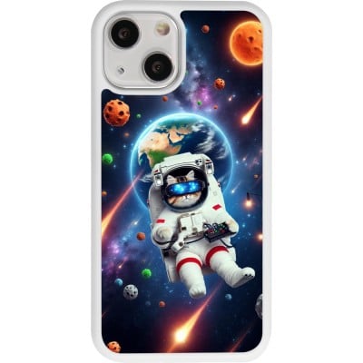 Coque iPhone 13 mini - Silicone rigide blanc VR SpaceCat Odyssey