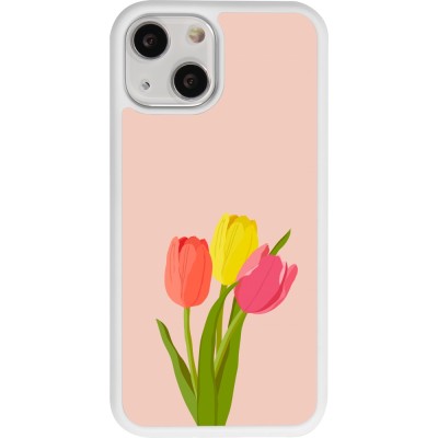 Coque iPhone 13 mini - Silicone rigide blanc Spring 23 tulip trio