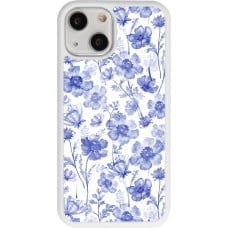 Coque iPhone 13 mini - Silicone rigide blanc Spring 23 watercolor blue flowers