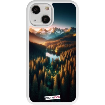 Coque iPhone 13 mini - Silicone rigide blanc Sunset Forest Lake