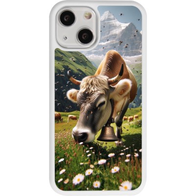 Coque iPhone 13 mini - Silicone rigide blanc Vache montagne Valais