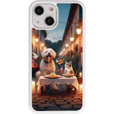 Coque iPhone 13 mini - Silicone rigide blanc Valentine 2024 Dog & Cat Candlelight