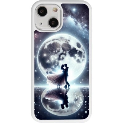 Coque iPhone 13 mini - Silicone rigide blanc Valentine 2024 Love under the moon