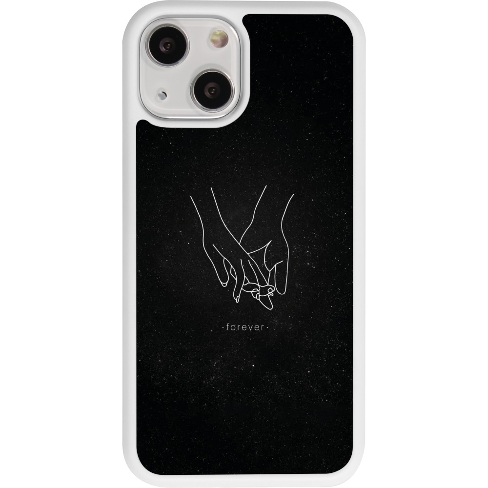 Coque iPhone 13 mini - Silicone rigide blanc Valentine 2023 hands forever