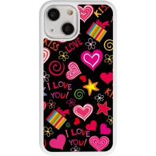 Coque iPhone 13 mini - Silicone rigide blanc Valentine 2023 love symbols