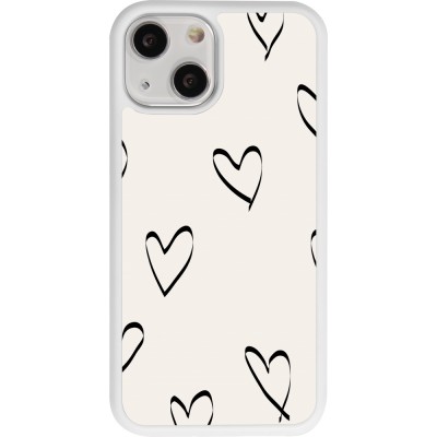 Coque iPhone 13 mini - Silicone rigide blanc Valentine 2023 minimalist hearts