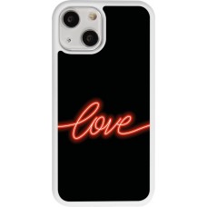 Coque iPhone 13 mini - Silicone rigide blanc Valentine 2023 neon love