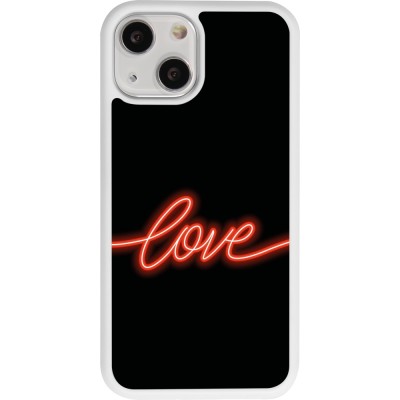 Coque iPhone 13 mini - Silicone rigide blanc Valentine 2023 neon love