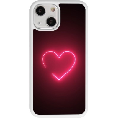 Coque iPhone 13 mini - Silicone rigide blanc Valentine 2023 single neon heart