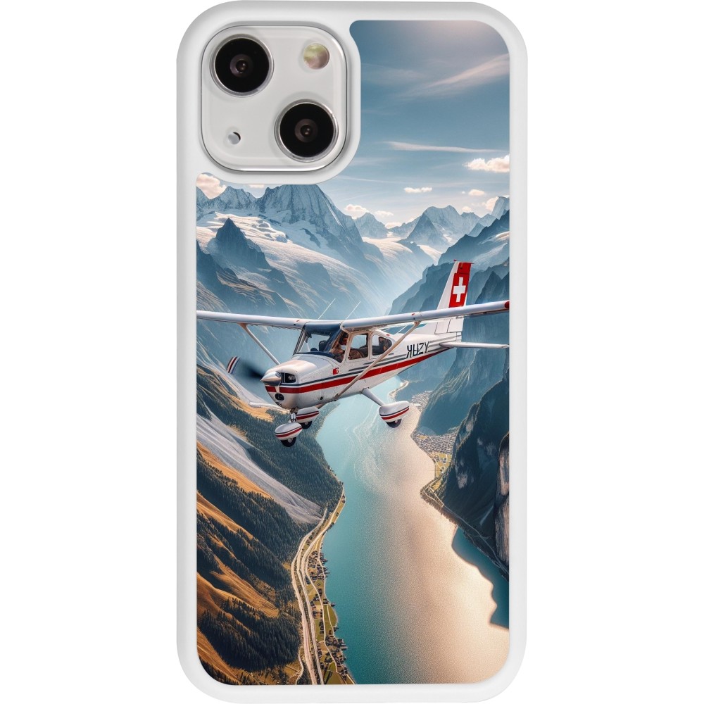 Coque iPhone 13 mini - Silicone rigide blanc Vol Alpin Suisse