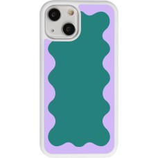 Coque iPhone 13 mini - Silicone rigide blanc Wavy Rectangle Green Purple