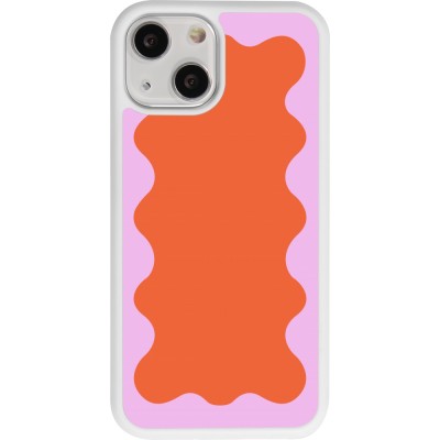 Coque iPhone 13 mini - Silicone rigide blanc Wavy Rectangle Orange Pink