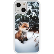 Coque iPhone 13 mini - Silicone rigide blanc Noël 2023 Renardeau sapin