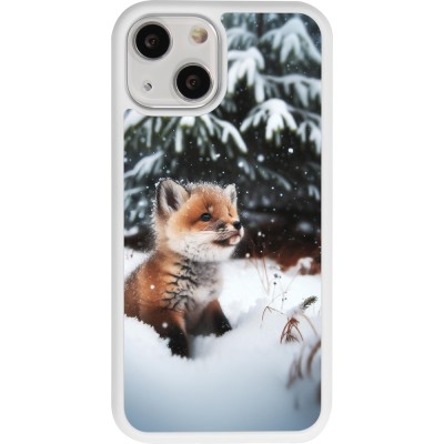 Coque iPhone 13 mini - Silicone rigide blanc Noël 2023 Renardeau sapin