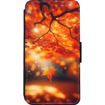 Coque iPhone 13 mini - Wallet noir Automne Magique Orange