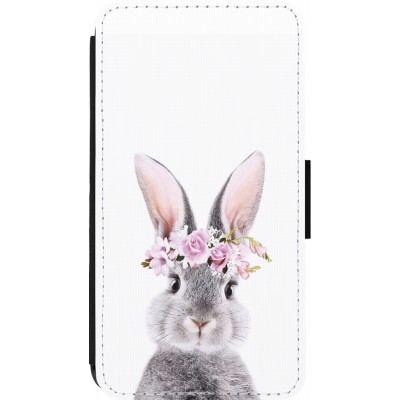 Coque iPhone 13 mini - Wallet noir Easter 2023 flower bunny