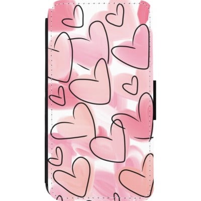 Coque iPhone 13 mini - Wallet noir Easter 2023 pink hearts