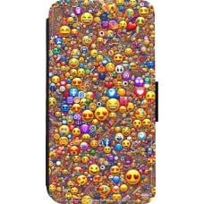 Coque iPhone 13 mini - Wallet noir Emoji mixed