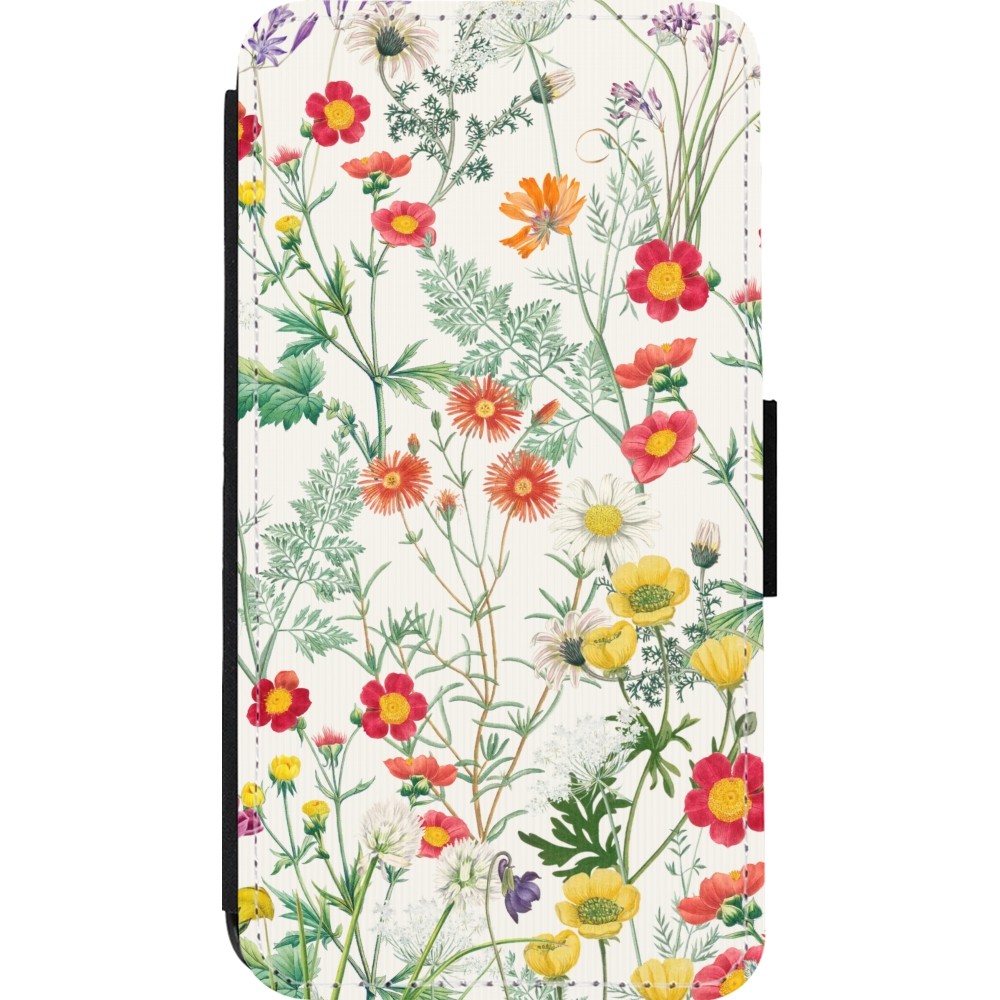 Coque iPhone 13 mini - Wallet noir Flora Botanical Wildlife