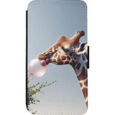 Coque iPhone 13 mini - Wallet noir Girafe à bulle