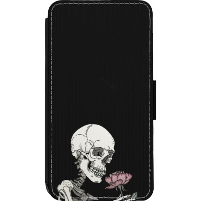 Coque iPhone 13 mini - Wallet noir Halloween 2023 rose and skeleton