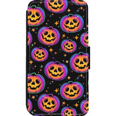 Coque iPhone 13 mini - Wallet noir Halloween 2024 rainbow pumpkins