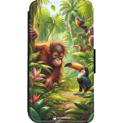 Coque iPhone 13 mini - Wallet noir Jungle Tropicale Tayrona