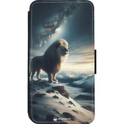 Coque iPhone 13 mini - Wallet noir Le lion blanc