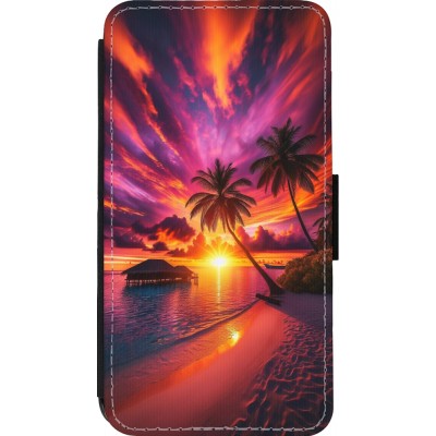 Coque iPhone 13 mini - Wallet noir Maldives Dusk Bliss