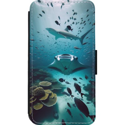 Coque iPhone 13 mini - Wallet noir Manta Lagon Nettoyage