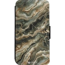 Coque iPhone 13 mini - Wallet noir Marbre Olive